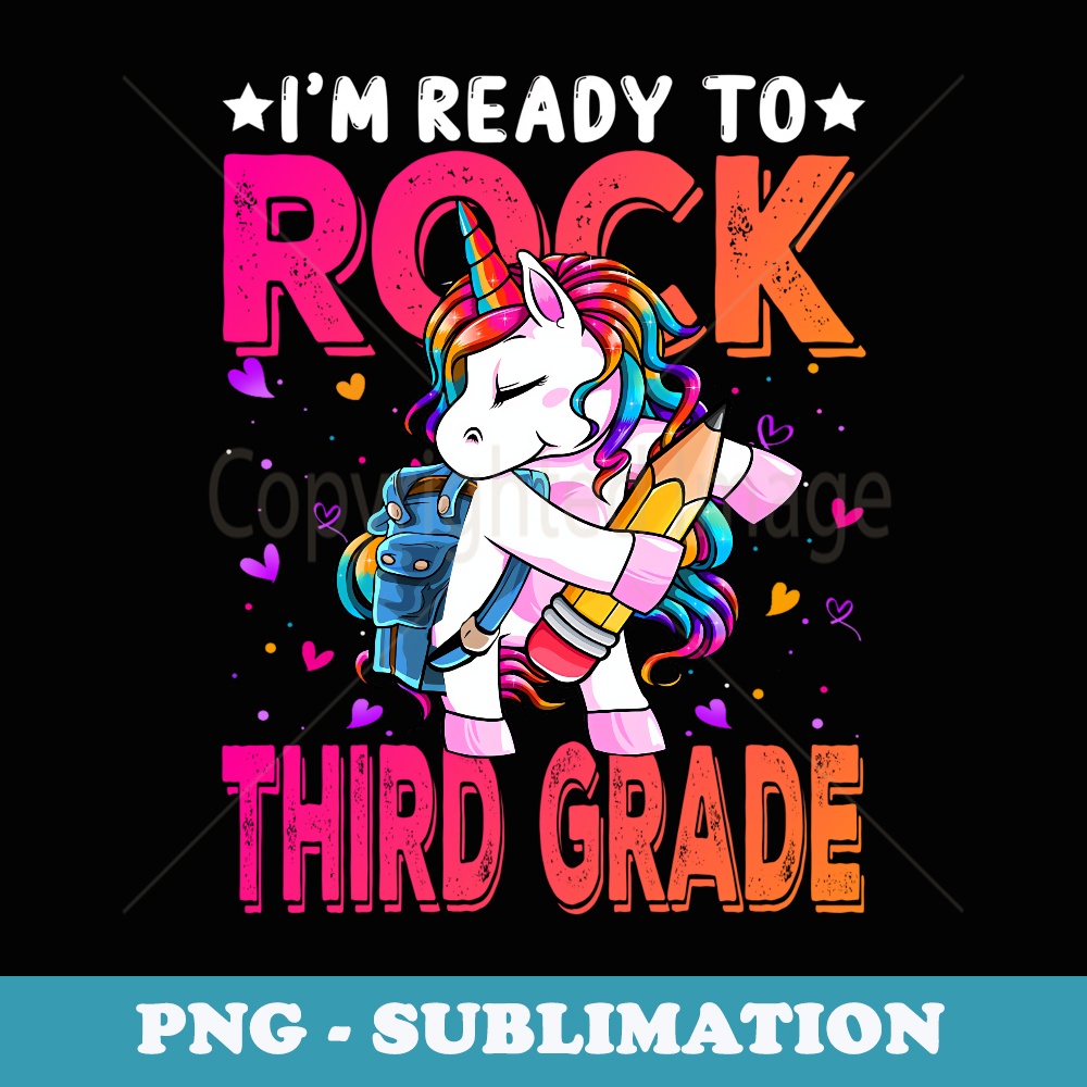 Im Ready To Rock Third Grade Unicorn Back To School Girls - Modern Sublimation PNG File
