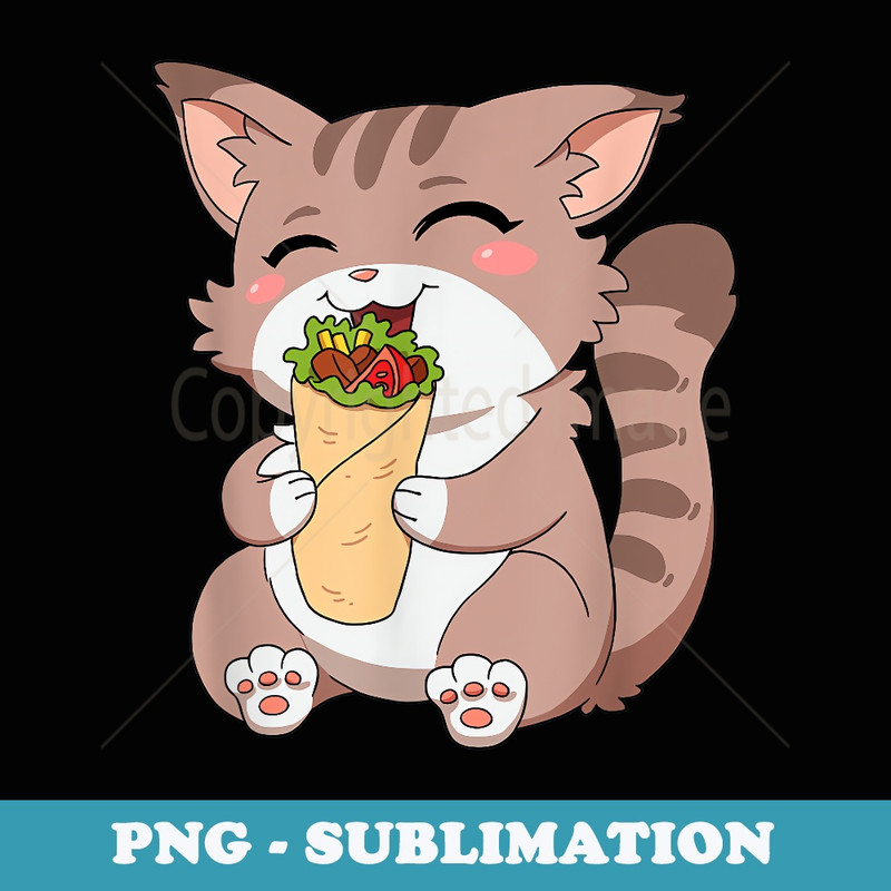 Funny Japanese Kawaii Anime Graphic Kebab Shawarma Cat - Sublimation PNG File