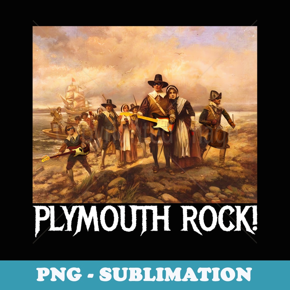 Plymouth Rock Thanksgiving Pilgrims Rocking Guitars & Drum - Decorative Sublimation PNG File