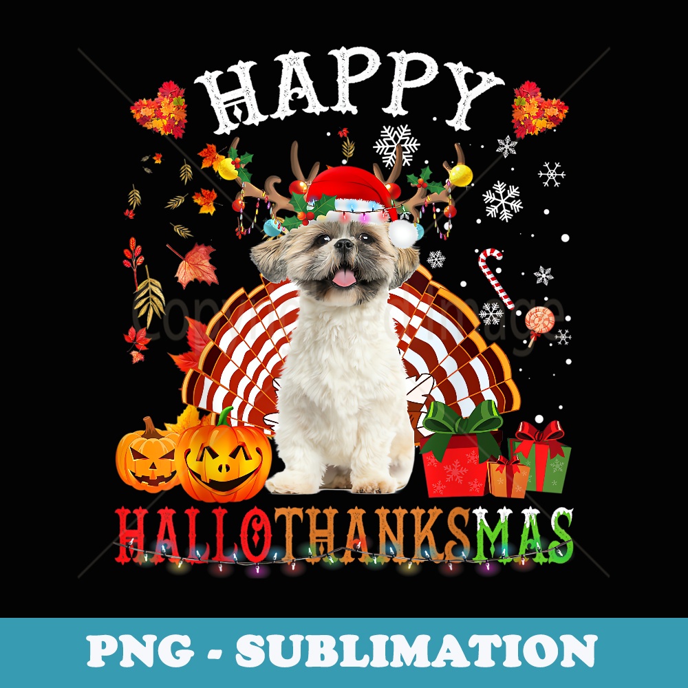 Halloween Thanksgiving Christmas Shih Tzu HalloThanksMas - PNG Sublimation Digital Download