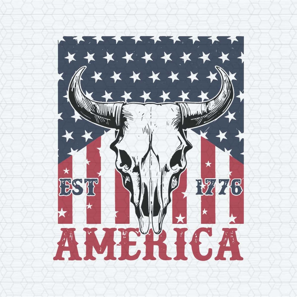 Western Patriotic American Est 1776 Bull Skull SVG.jpg