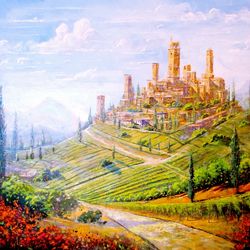 Tuscany Painting ORIGINAL OIL PAINTING on Canvas, Italy Extra Large Painting Landscape by "Walperion"