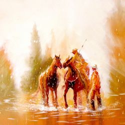 Cowboy Painting ORIGINAL OIL PAINTING on Canvas, Cowboy Painting, Original Art by "Walperion Paintings"