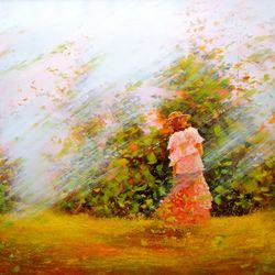 Girl Painting ORIGINAL OIL PAINTING on Canvas, Impressionist Girl in Landscape Painting Original Art by "Walperion"