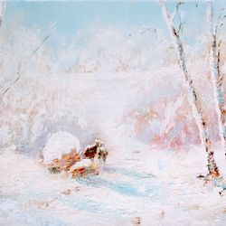 Snow Landscape Painting ORIGINAL OIL PAINTING on Canvas, Snow Painting Original Oil Art by "Walperion Paintings"