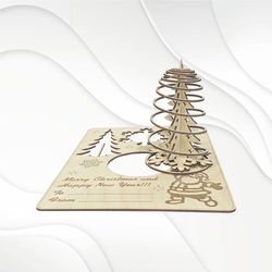 Christmas Greeting Card, laser cut project, svg dxf design. Christmas gift and decor, laser cutting model.