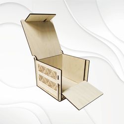 Gift box with two lids, ready use laser cutting pattern. Digital cut template. Laser design. Engraving laser file.
