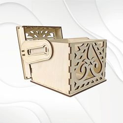 Gift jewelry box with turn lid, carved pattern, ready use laser cutting design. Laser cut template, model cut.