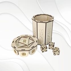 Original game toys Dice in box, unique set for game, laser cut design. Laser cutting project, cutting model