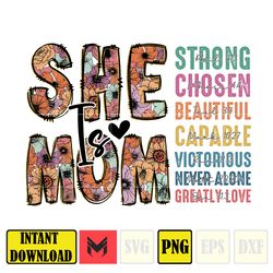 Floral She is Mom Png, Retro Mama Quotes Png, Retro Mother Png, Blessed Mom Png, Mom Life Png, Mother's Day