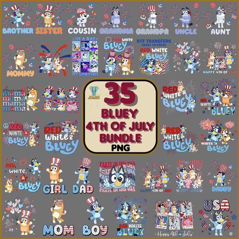 35 Bluey 4th Of July Png Bundle 0