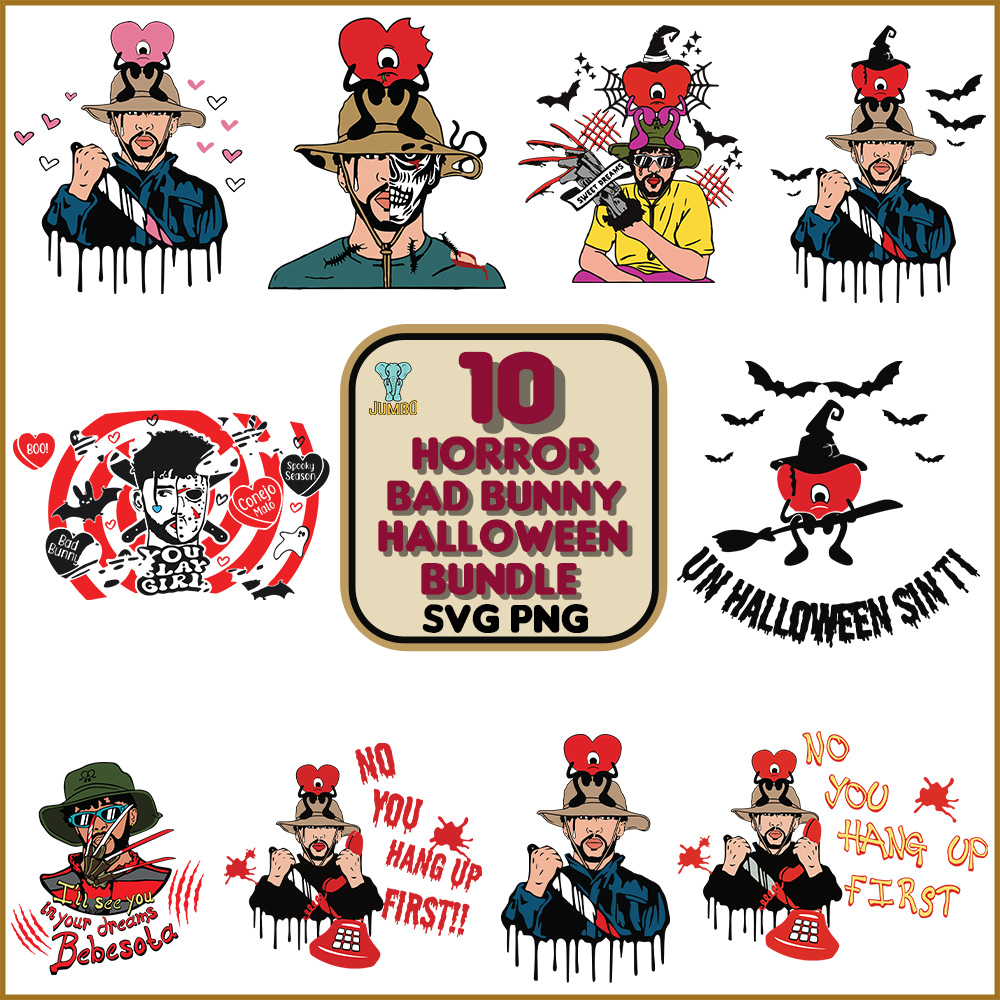 10 Horror Bad Bunny Halloween Svg Bundle 0