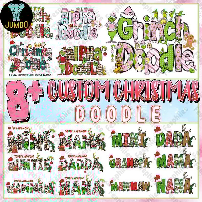 Christmas Alpha Doodle Png Bundle 0