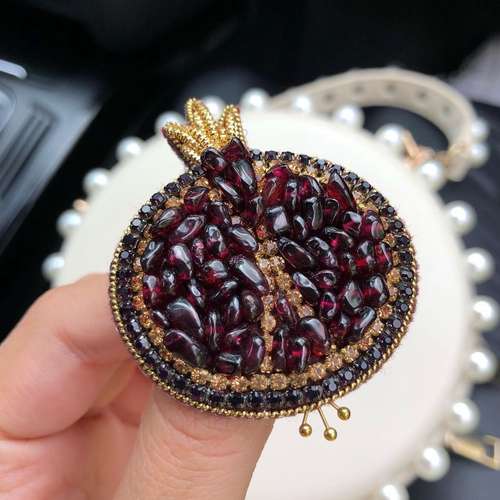 Pomegranate brooch/handmade brooch/gift for her/handmade jewelry/natural stone/fruit jewelry