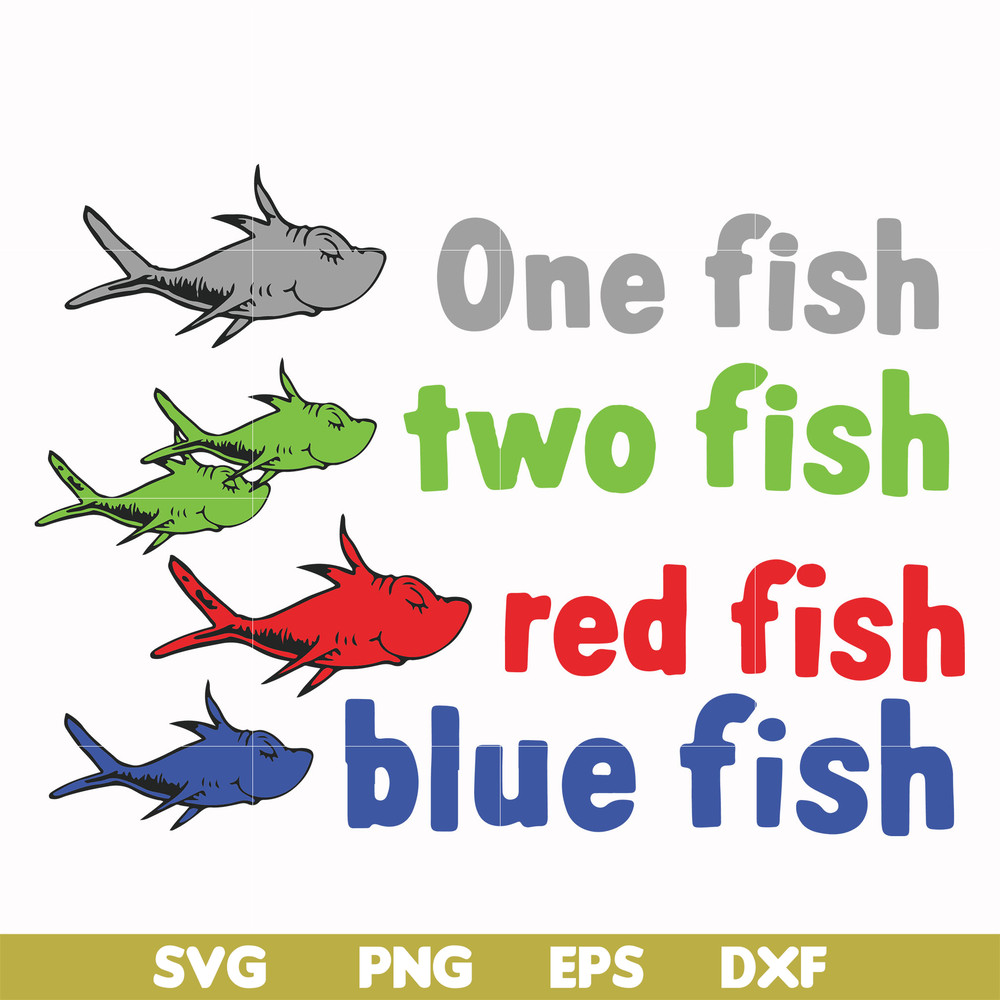 DR00078-One fish two fish red fish blue fish svg, png, dxf, eps file DR00078.jpg