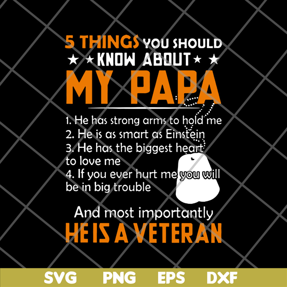 FTD09062115-5 Things You Should Know About My Papa He Is A Veteran Dog Tags svg, png, dxf, eps digital file FTD09062115.jpg