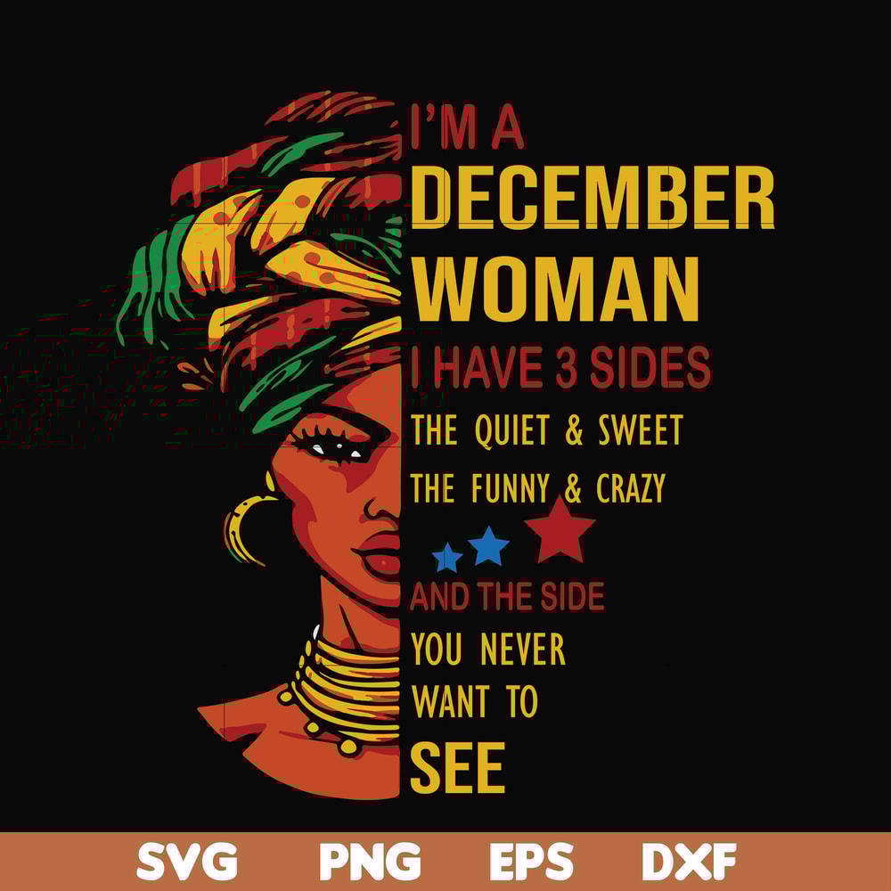 BD0107-I'm a December woman i have a 3 sides the quiet & sweet the funny & crazy and the side you never want to see svg, birthday svg, png, dxf, eps digital fil