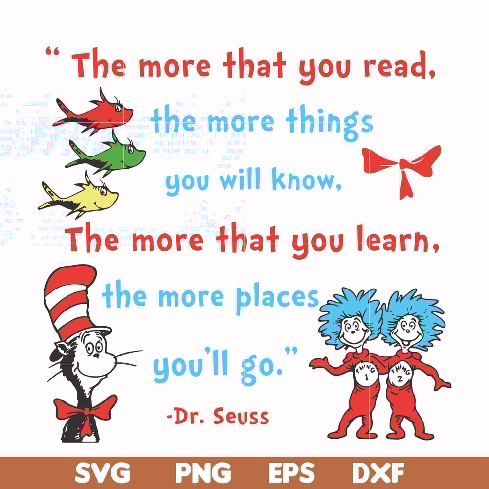 DR000101-The more that you read the more things you will know the more that you learn the more places you'll go svg, png, dxf, eps file DR000101.jpg