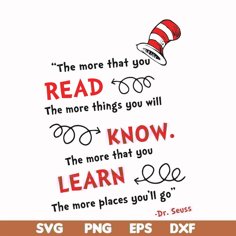 DR000107-The more that you read the more things you will know the more that you learn the more places you'll go svg, png, dxf, eps file DR000107.jpg