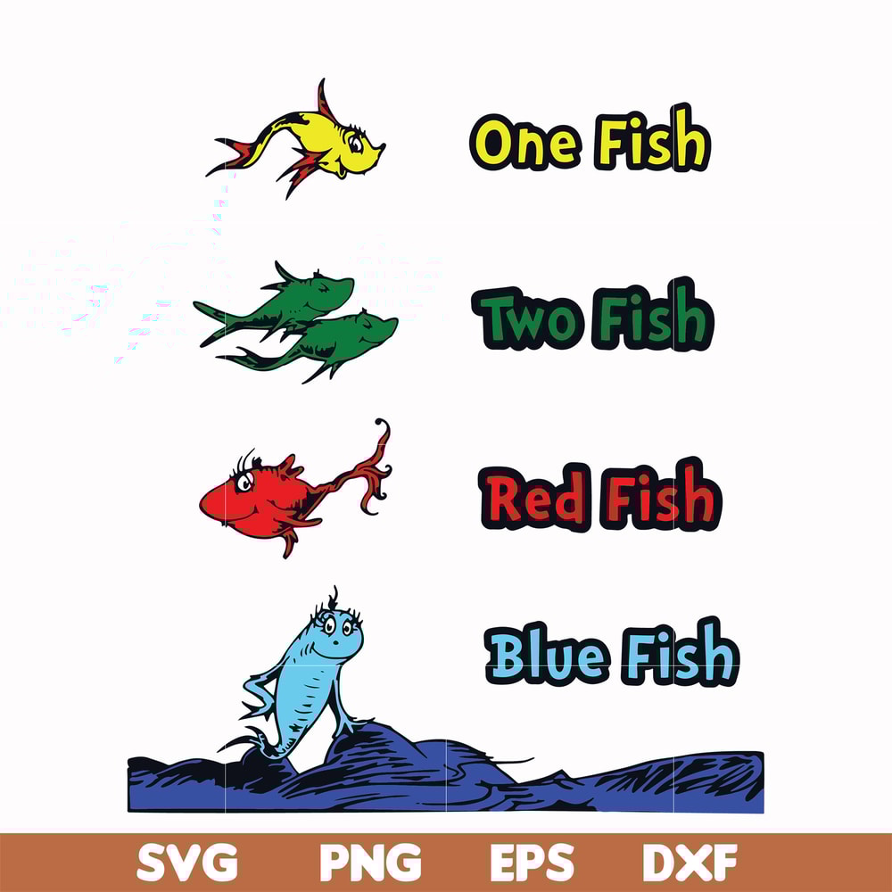 DR00038-One fish two fish red fish blue fish svg, png, dxf, eps file DR00038.jpg
