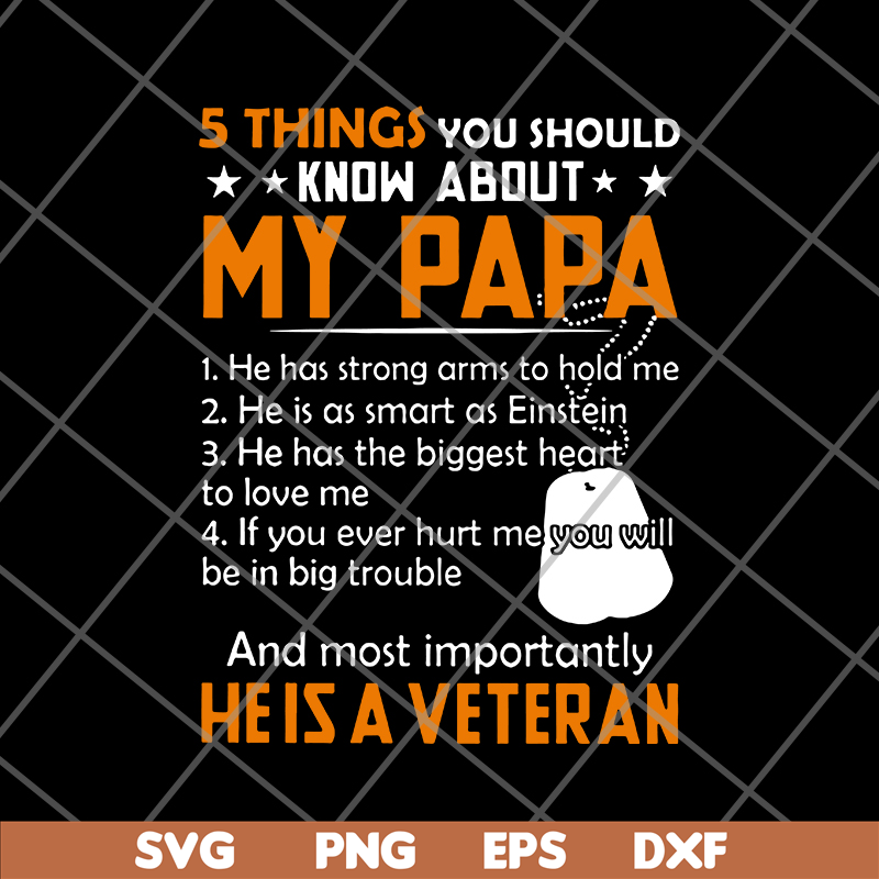 FTD09062115-5 Things You Should Know About My Papa He Is A Veteran Dog Tags svg, png, dxf, eps digital file FTD09062115.jpg