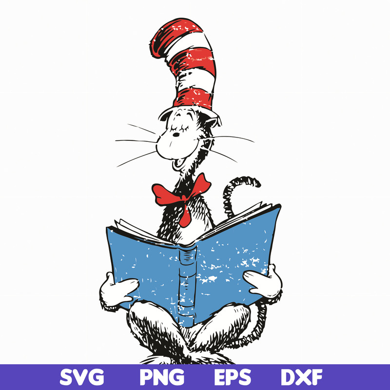 DR05012118-The cat reading book svg, The cat in the hat by dr seuss svg, dr svg, png, dxf, eps file DR05012118.jpg
