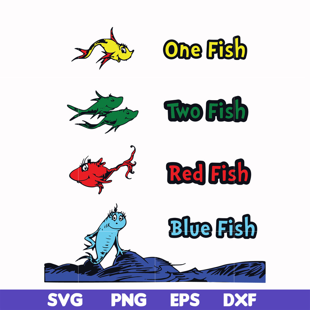 DR00038-One fish two fish red fish blue fish svg, png, dxf, eps file DR00038.jpg