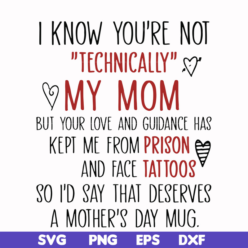 FN000539-I know you're not technical my mom but your love and guidance has kept me from prison and face tattoos so I'd say that deserves a mother's day mug svg,