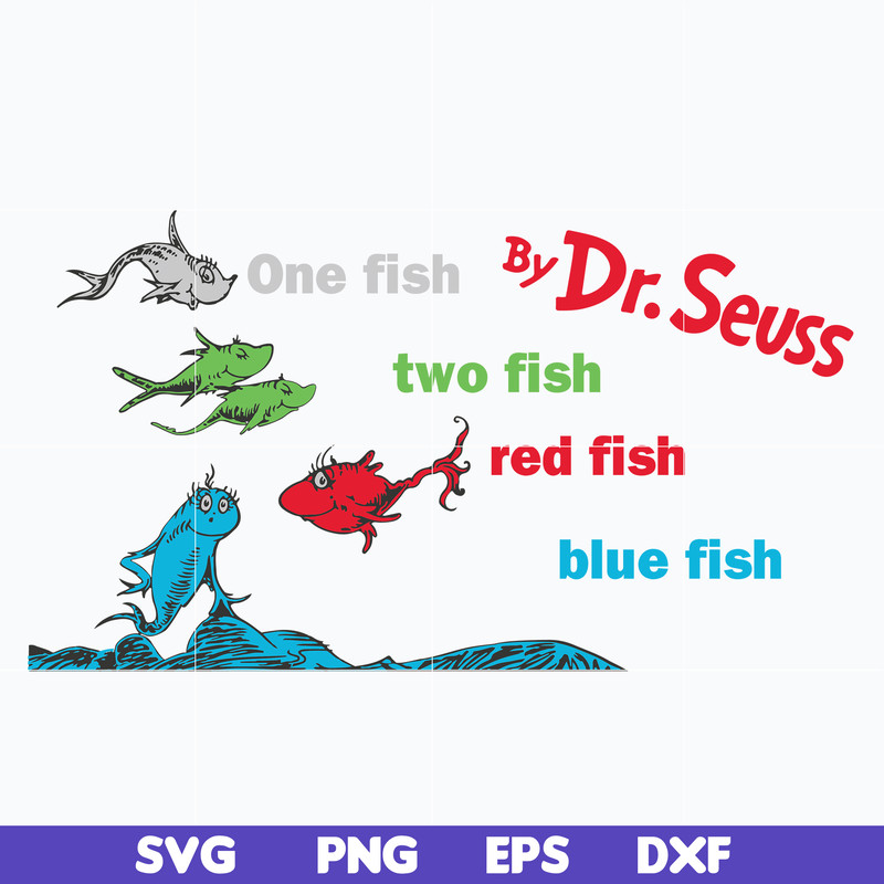 DR0302213-One fish, two fish, red fish, blue fish svg, Dr Seuss svg, png, dxf, eps file DR0302213.jpg