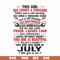 this girl has fought a thousand battles and is still standing this girl was born in july this girl is me svg, png, dxf,