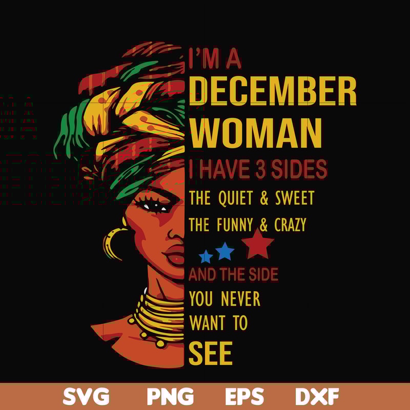 BD0107-I'm a December woman i have a 3 sides the quiet & sweet the funny & crazy and the side you never want to see svg, birthday svg, png, dxf, eps digital fil