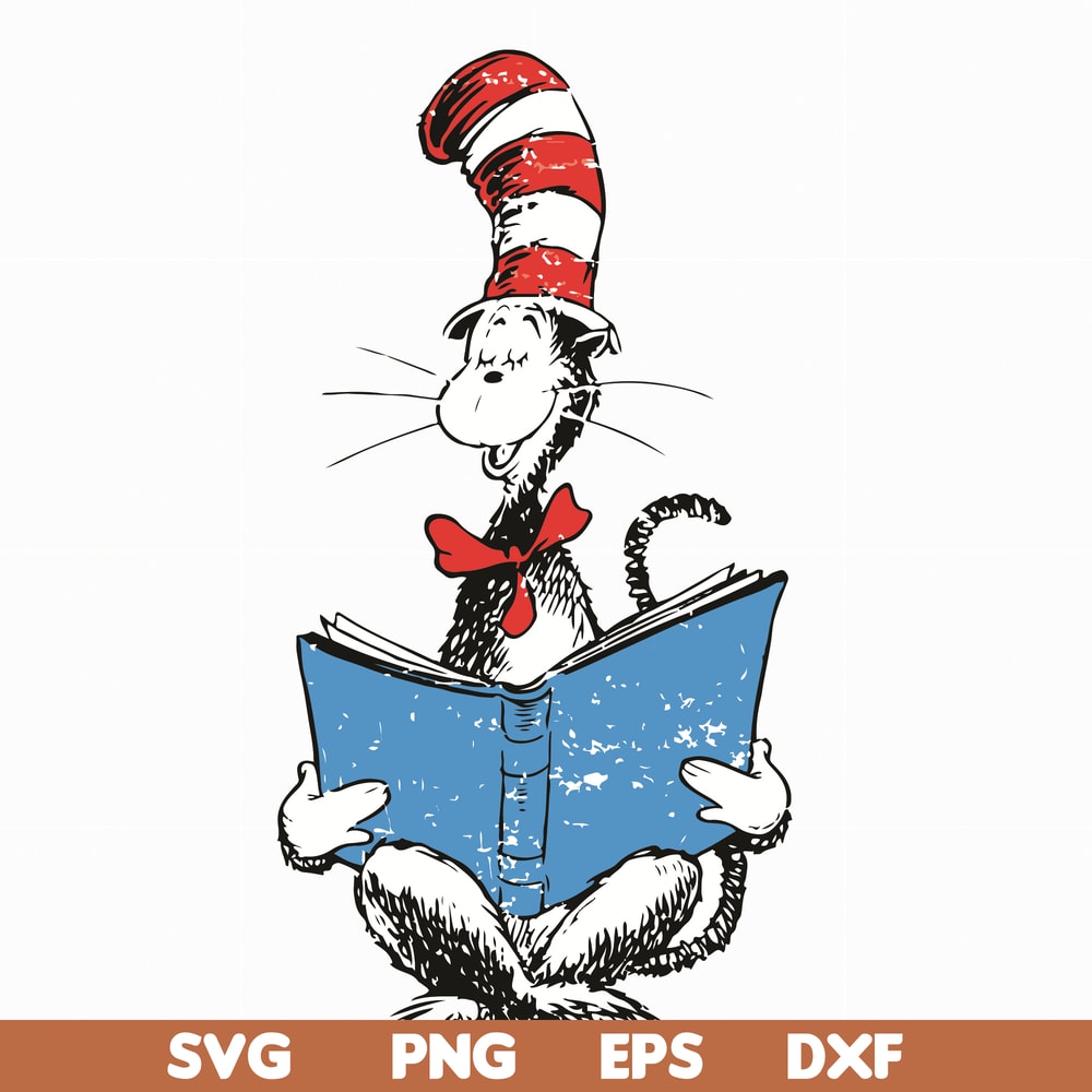 DR05012118-The cat reading book svg, The cat in the hat by dr seuss svg, dr svg, png, dxf, eps file DR05012118.jpg