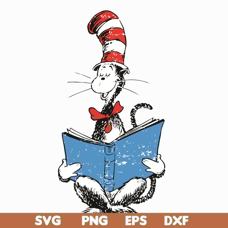 DR05012118-The cat reading book svg, The cat in the hat by dr seuss svg, dr svg, png, dxf, eps file DR05012118.jpg