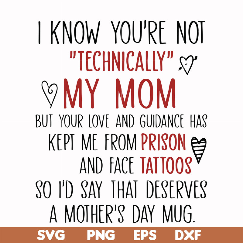 FN000539-I know you're not technical my mom but your love and guidance has kept me from prison and face tattoos so I'd say that deserves a mother's day mug svg,