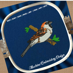 sparrow on tree embroidery design | bird sparrow embroidery file | sparrow machine embroidery patterns | bird embroidery