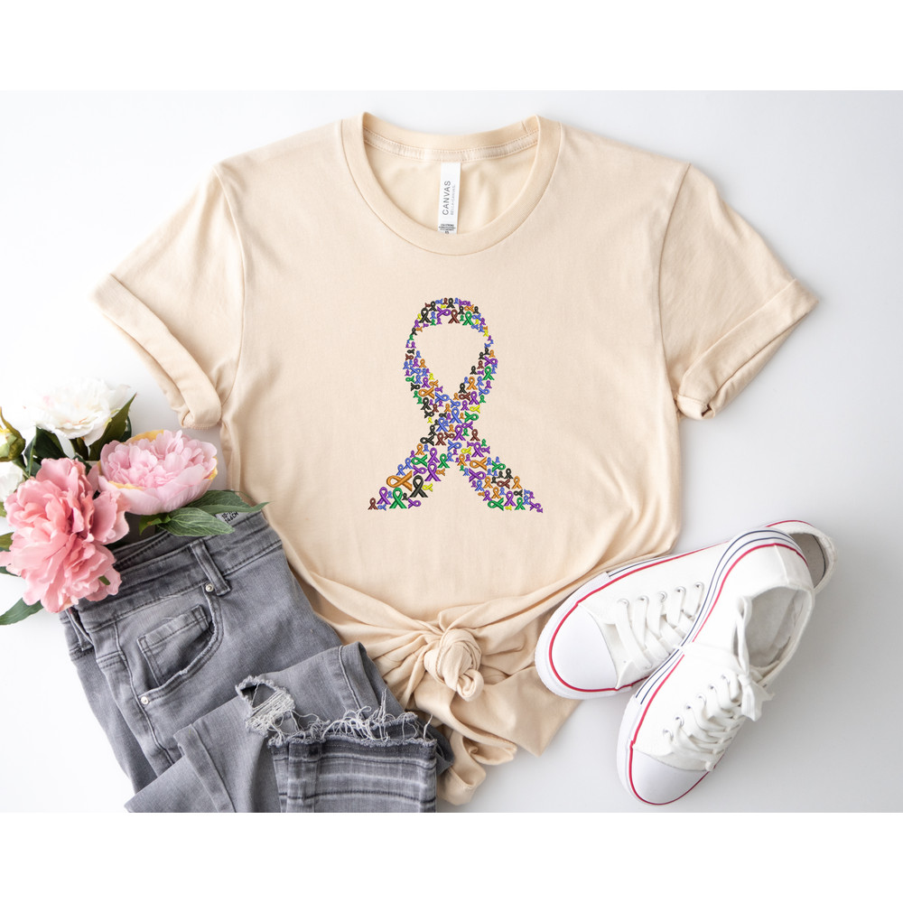 Multi color cancer ribbon tshirt image.png