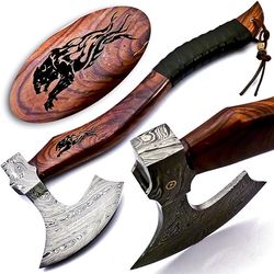 handmade damascus outdoor axe with rosewood handle birthday gift gift for father wedding gift camping axe
