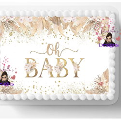 Gender Neutral Boho Baby Shower Oh Boy! Themed Edible Image Party Edible Cake Topper Add to your own Cake Customized