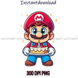 Super Mario Birthday Cake Clipart Transparent Png, Instantdownload, file for shirt, digital print