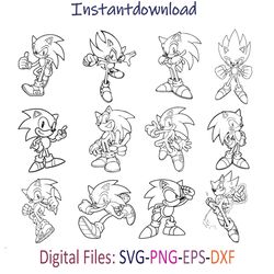 Sonic Outline, Sonic Svg For Cricut, Sonic Svg Black And White, Sonic The Hedgehog Outline, Sonic Svg Png, silhouette