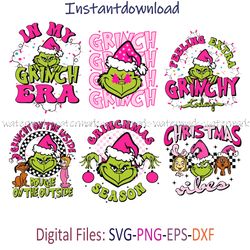 Retro Pink Christmas SVG Bundle, Pink Christmas PNG, Christmas SVG, Grinch SVG, Grinch Christmas PNG, Grinch Christmas
