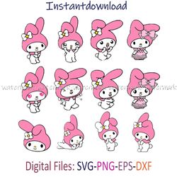 My Melody SVG, Sanrio SVG, My Melody Cricut, My Melody PNG, Transparent My Melody PNG, cricut file, Instantdownload