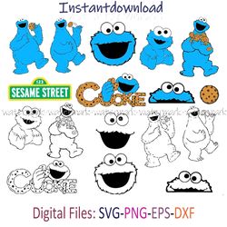 Cookie Monster SVG, Cookie Monster Cricut, Cookie Monster Outline, Cookie Monster PNG Transparent, Instantdownload,