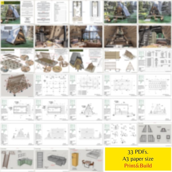 Tiny AFrame Cabin DIY Plans 16x24 Modern Cabin House Architectural Plans 3