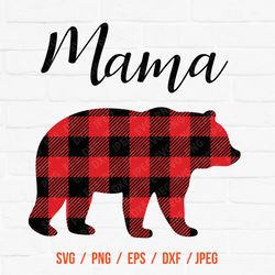 Mama Bear Buffalo Cut FileBear Buffalo, Plaid SVG, Bear Vector File, Bear Clipart