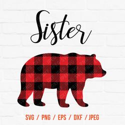 Sister Bear, Buffalo Cut FileBear Buffalo, Plaid SVG, Bear Vector File, Bear Clipart