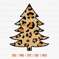 Merry Christmas SVG, Leopard Christmas Tree SVG, Christmas Tree, Buffalo Plaid svg