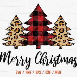 Merry And Bright Svg Christmas Trees Svg Leopard Merry Christmas Svg Buffalo Plaid Tree Svg