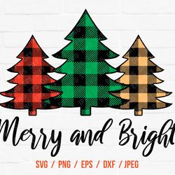 Merry And Bright Svg Christmas Trees Svg Merry Christmas Svg Buffalo Plaid Tree Png
