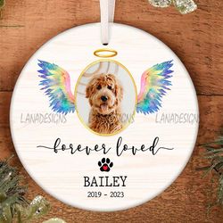 forever loved dog memory ornament png, dog memorial photo christmas ornament png, pet memorial png, cat loss memory png